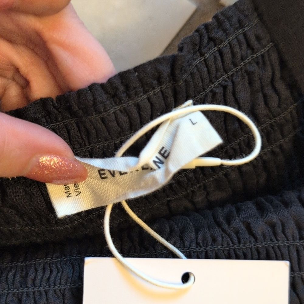 NWT Everlane The Gauze Smock Dress Black Midi Length Square Neck Size L - Picture 4 of 13
